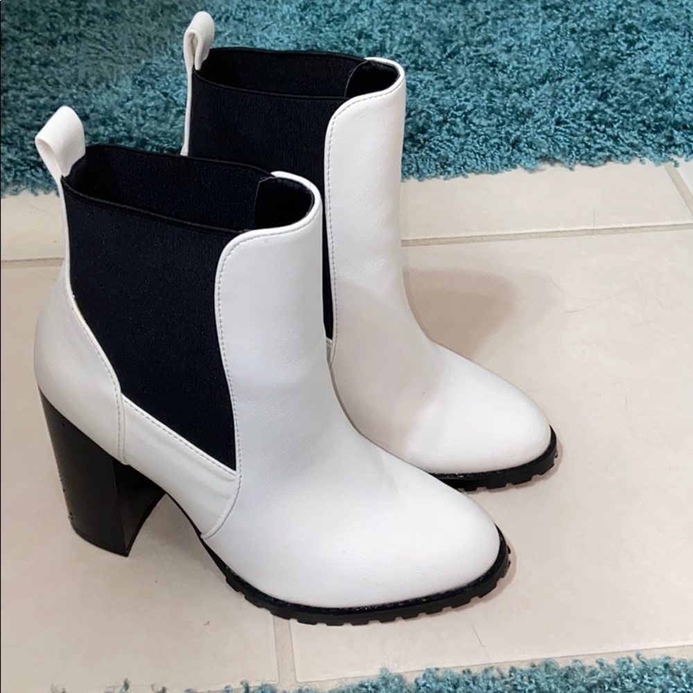 White heeled booties